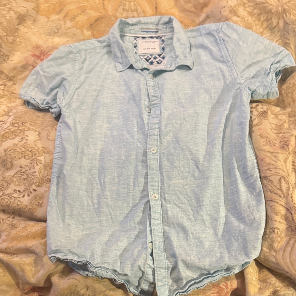 Denim & Flower Light Blue Kids Button Down Linen S/S Shirt 11/12